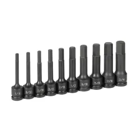 1/2" Drive 10 Pc. 4" Length Fractional Hex Driver Set
