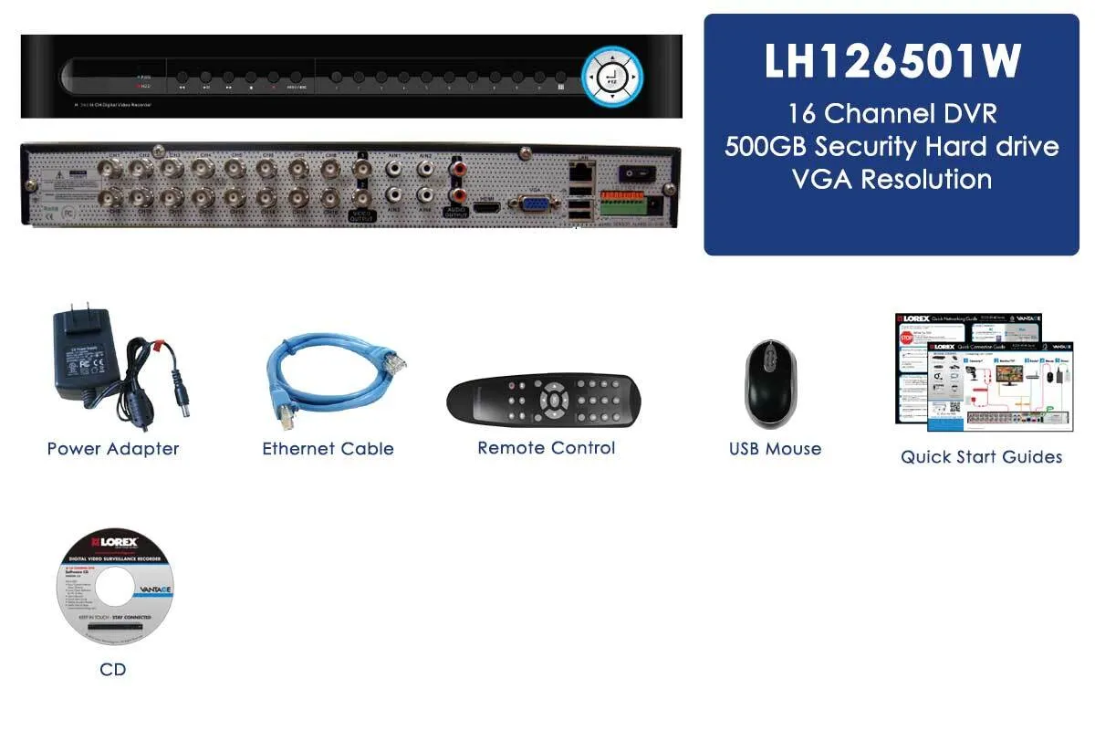 16 Channel Security DVR with 500GB Hard Drive, Remote Viewing