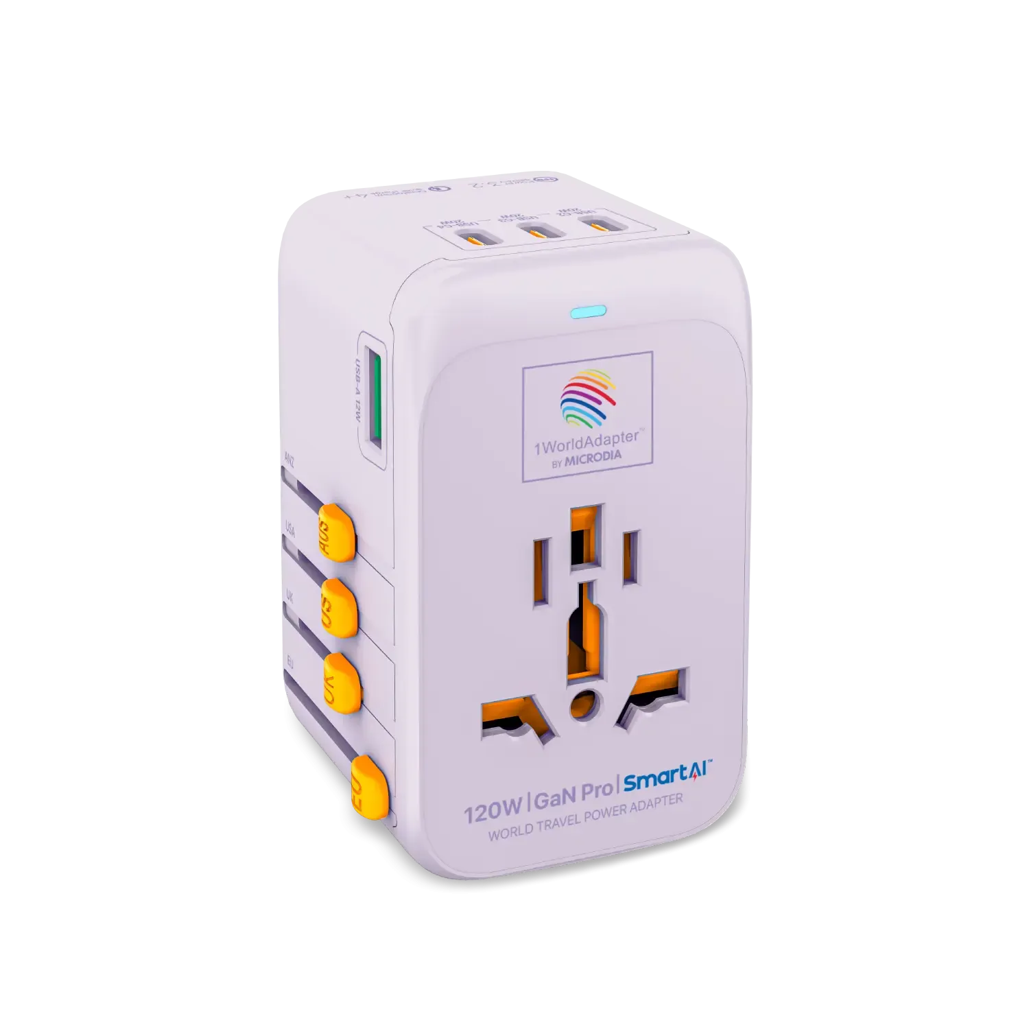 1WorldAdapter™ PD120W GaN Pro™ with 4 x USB-C PD3.2 & USB-A QC4  PPS Fast Charging