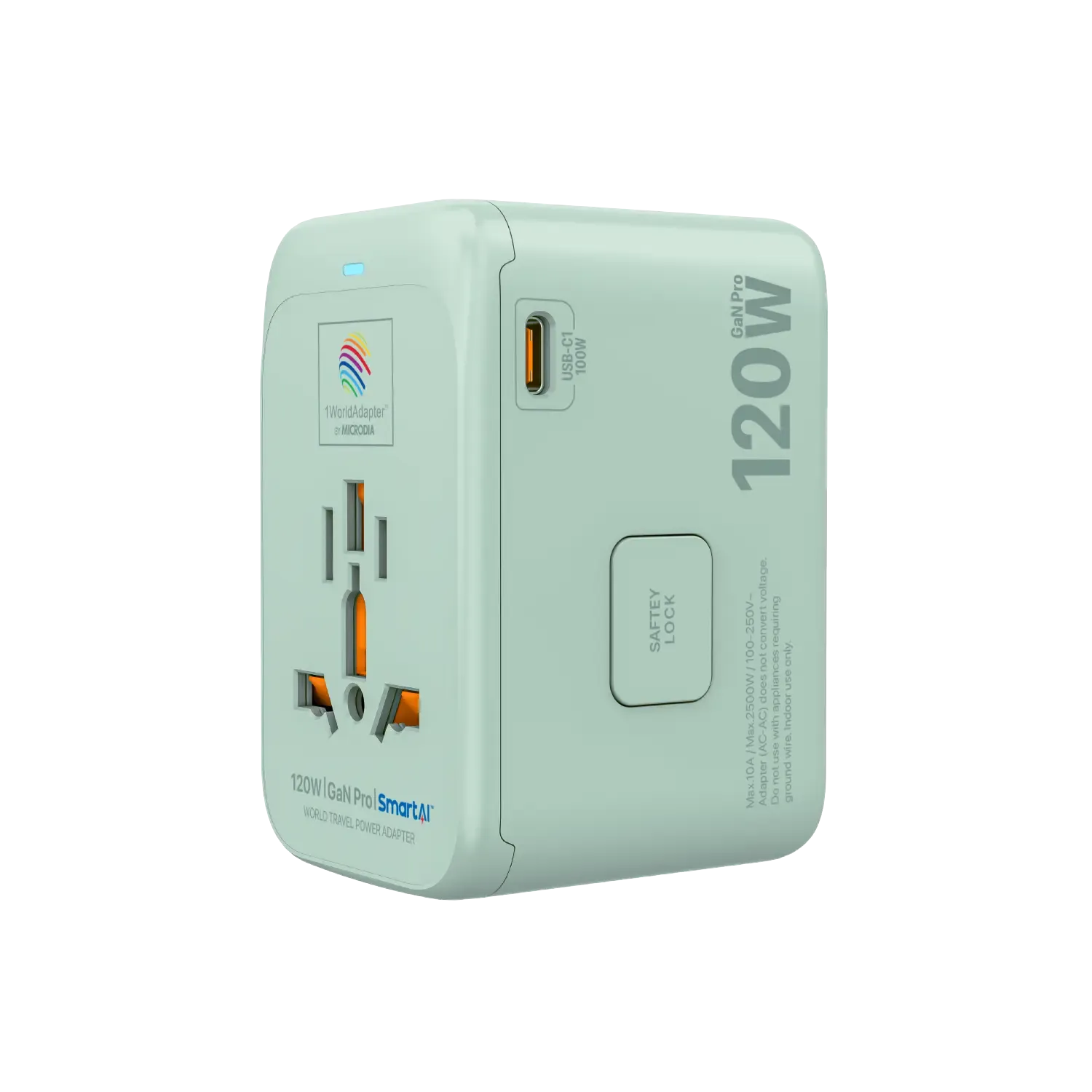 1WorldAdapter™ PD120W GaN Pro™ with 4 x USB-C PD3.2 & USB-A QC4  PPS Fast Charging