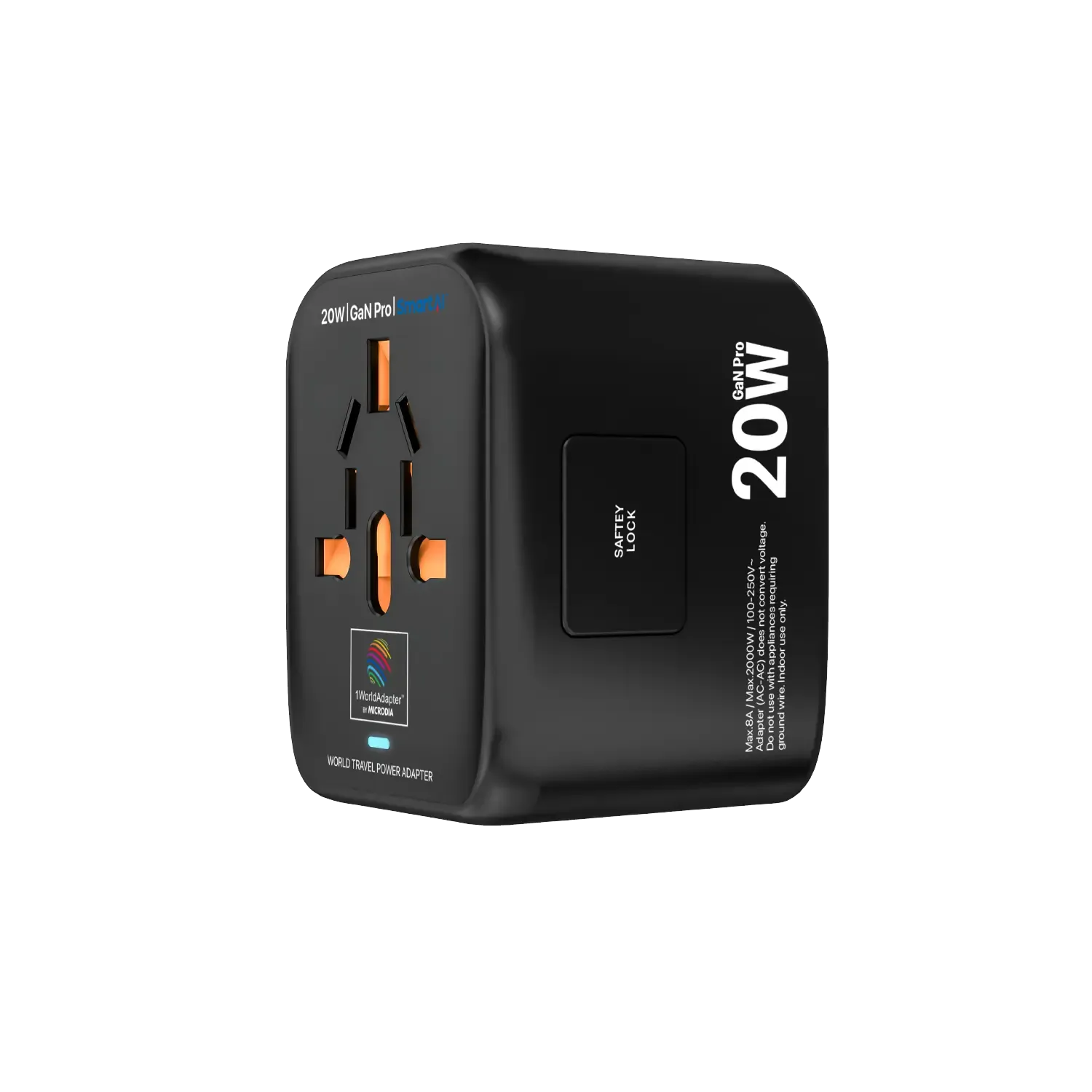 1WorldAdapter™ PD20W GaN Pro™ with 2 x USB-C PD3.2 & 2x USB-A QC4  PPS Fast Charging