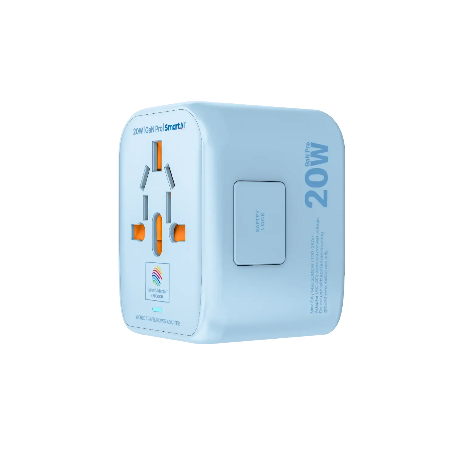 1WorldAdapter™ PD20W GaN Pro™ with 2 x USB-C PD3.2 & 2x USB-A QC4  PPS Fast Charging