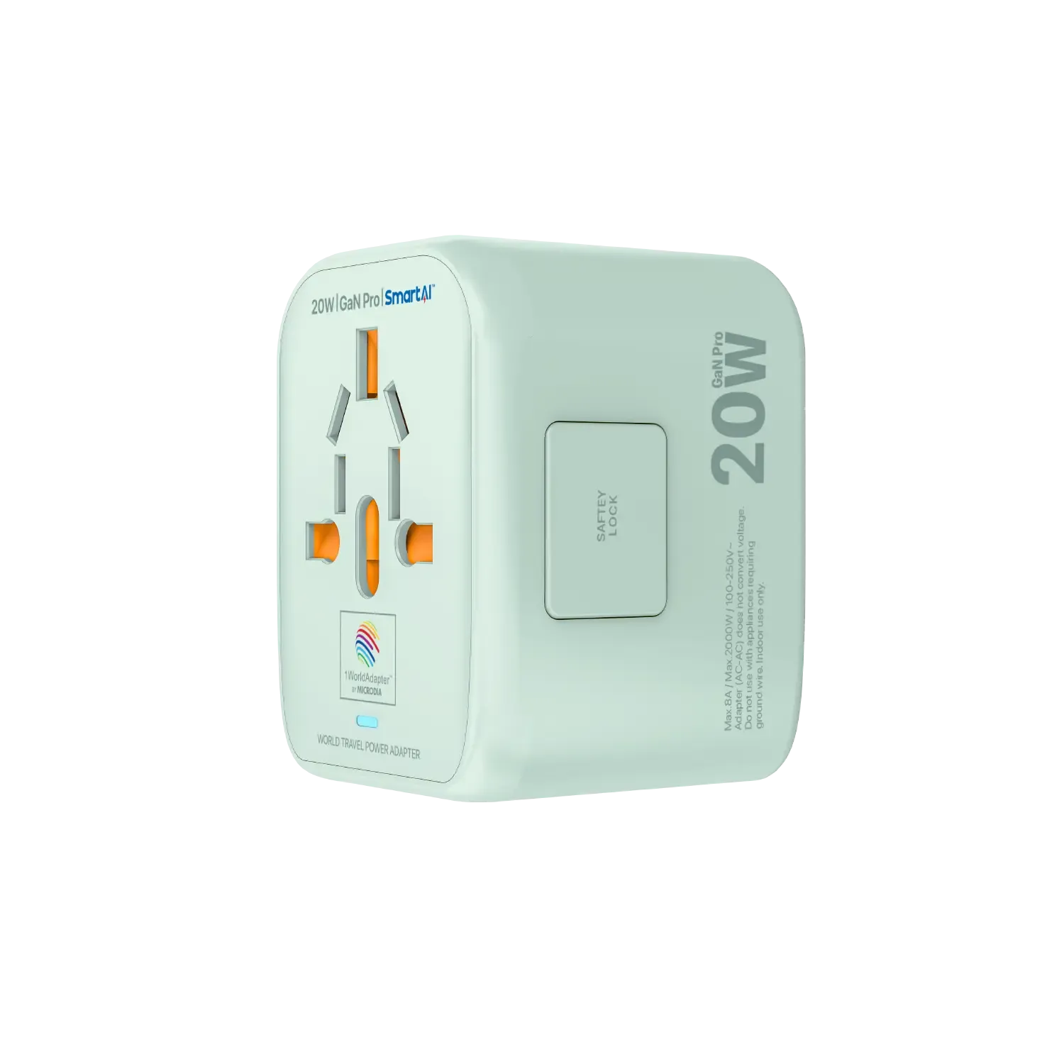 1WorldAdapter™ PD20W GaN Pro™ with 2 x USB-C PD3.2 & 2x USB-A QC4  PPS Fast Charging