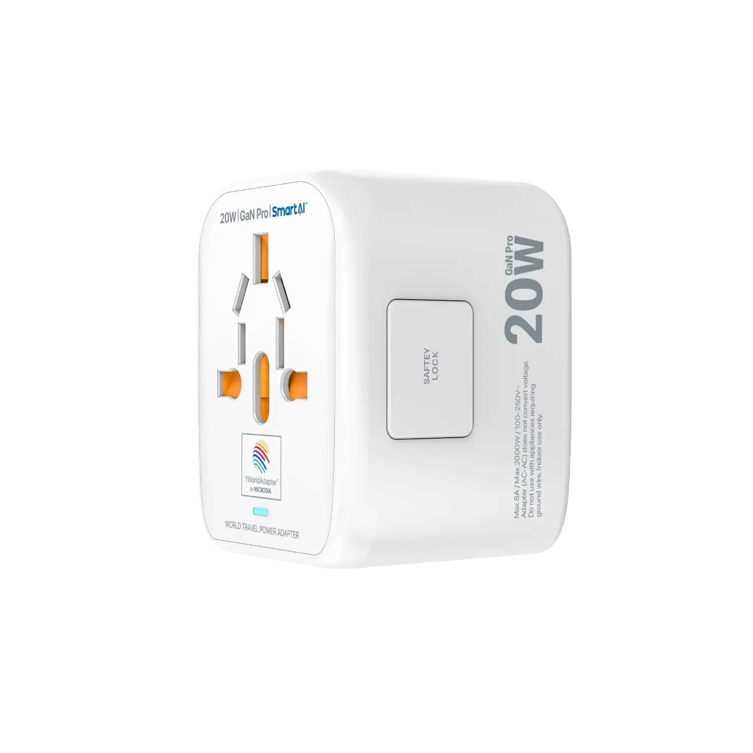 1WorldAdapter™ PD20W GaN Pro™ with 2 x USB-C PD3.2 & 2x USB-A QC4  PPS Fast Charging