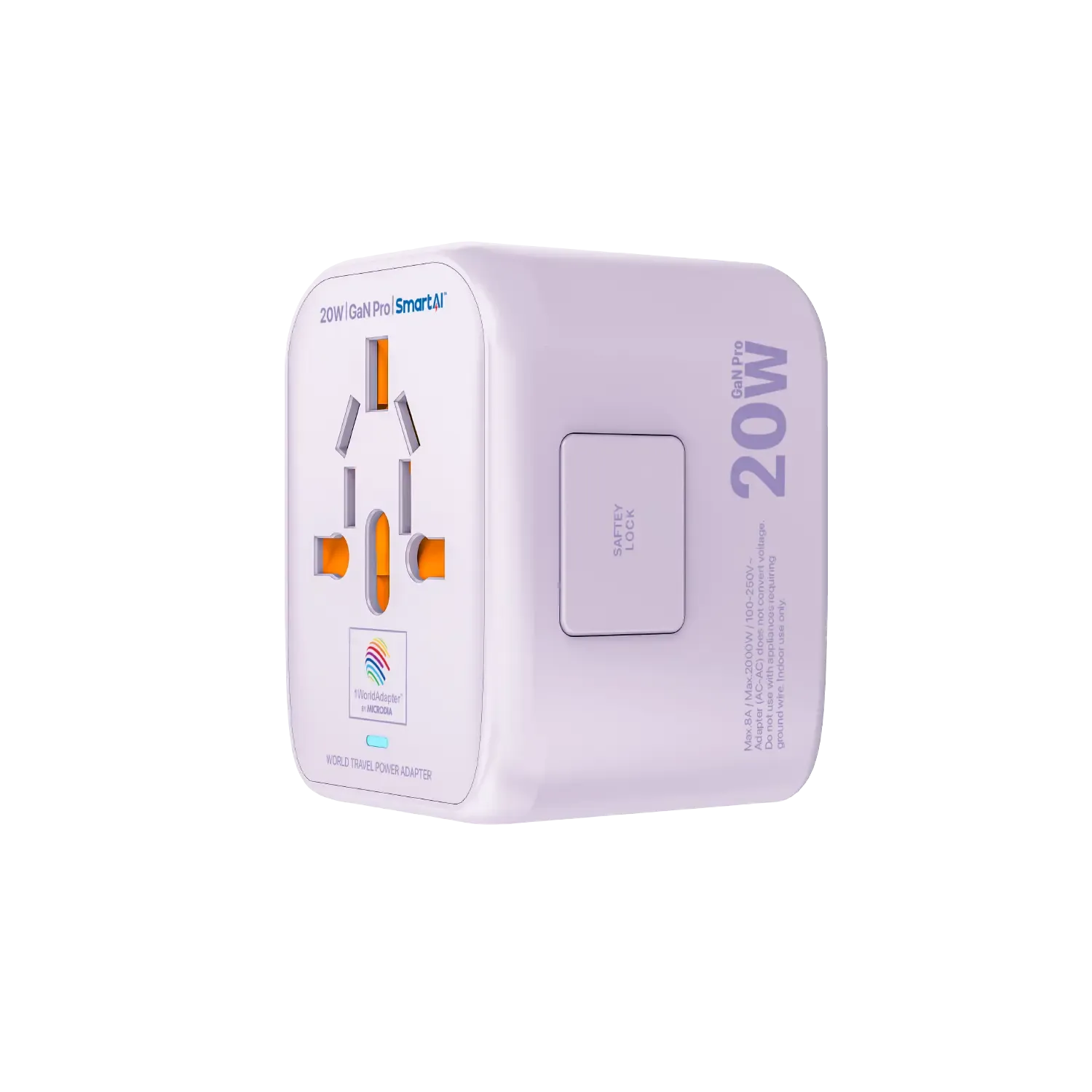 1WorldAdapter™ PD20W GaN Pro™ with 2 x USB-C PD3.2 & 2x USB-A QC4  PPS Fast Charging