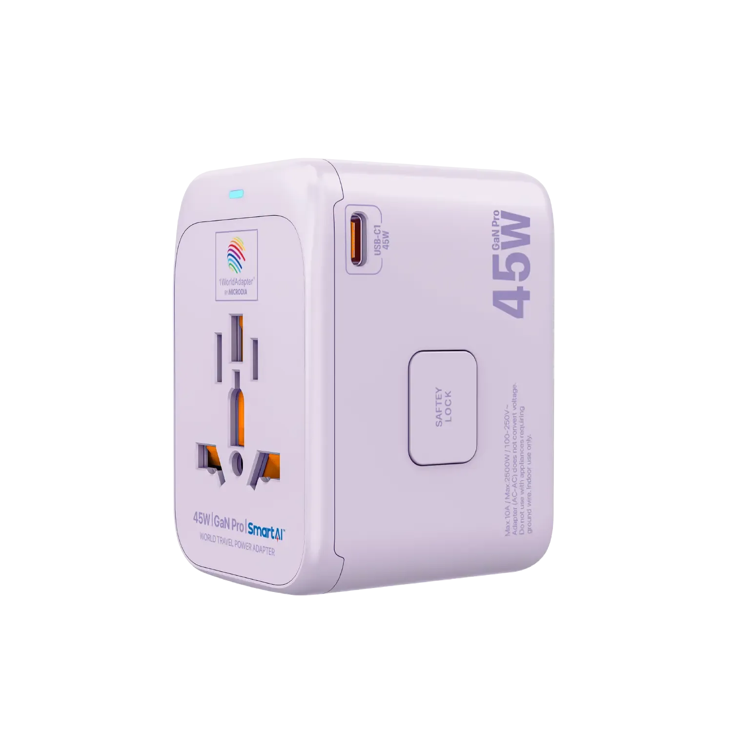 1WorldAdapter™ PD45W GaN Pro™ with 3 x USB-C PD3.2 & USB-A QC4  PPS Fast Charging