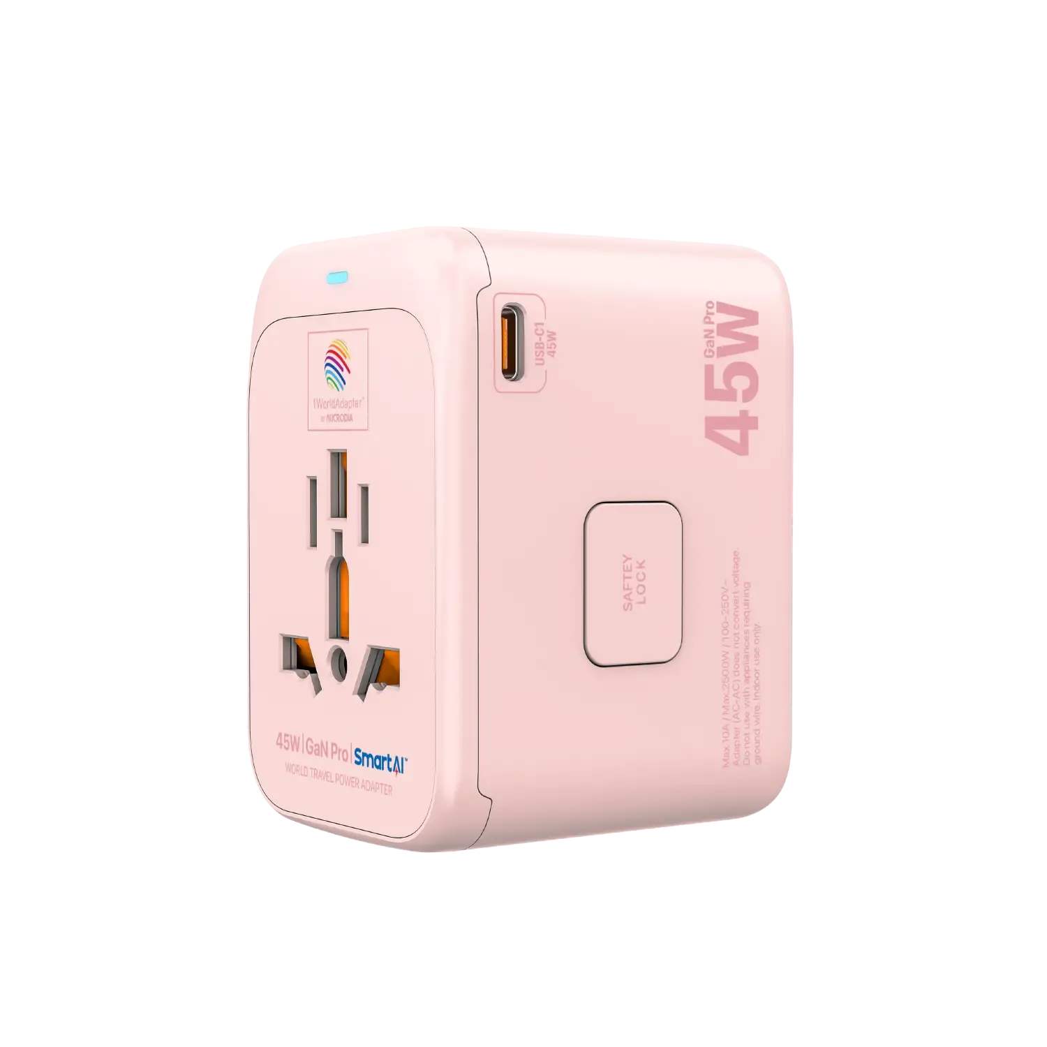 1WorldAdapter™ PD45W GaN Pro™ with 3 x USB-C PD3.2 & USB-A QC4  PPS Fast Charging
