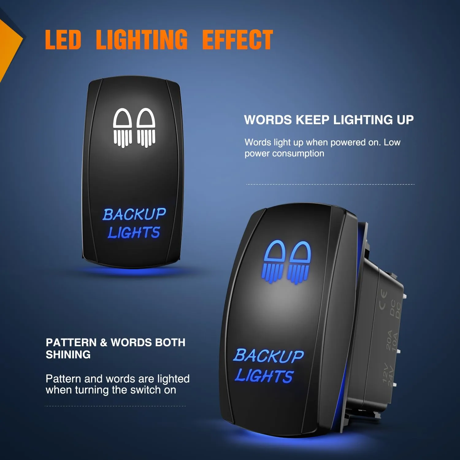 5Pin Laser On/Off SPST Backup Lights Rocker Switch Blue