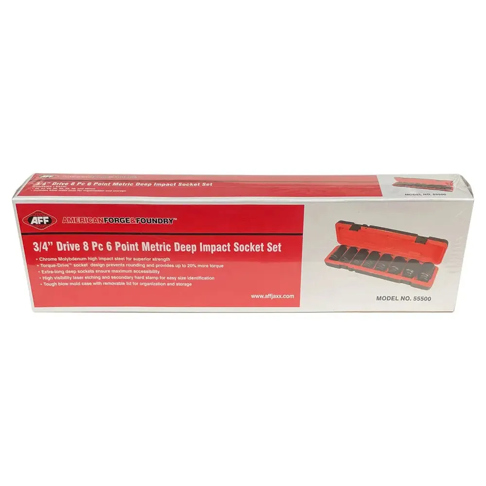 AFF 3/4" Drive Deep Impact Sockets w/ Case (26-38 mm, 8 pcs) - 55500 [Clearance]