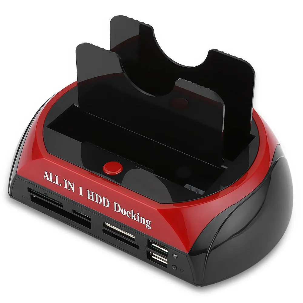 All in One Dual Bay 2.5 Inch 3.5 Inch HDD Docking Station eSATA USB 2.0 to IDE SATA Hard Disk OTB Backup Dock With Card Reader
