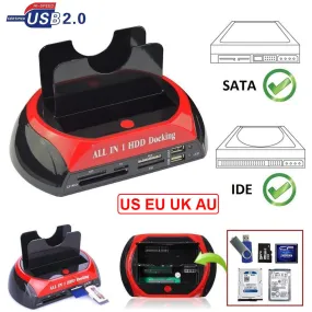 All in One Dual Bay 2.5 Inch 3.5 Inch HDD Docking Station eSATA USB 2.0 to IDE SATA Hard Disk OTB Backup Dock With Card Reader