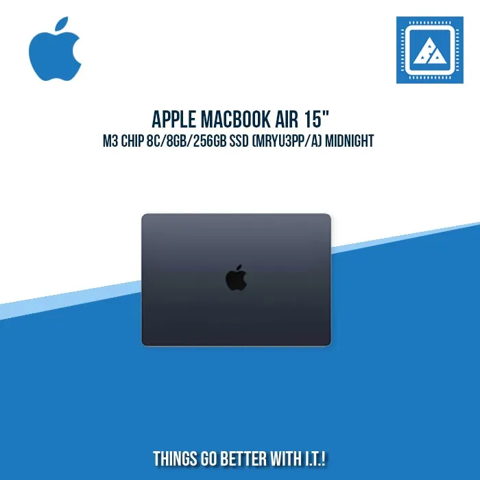 APPLE MACBOOK AIR 15" M3 CHIP 8C/8GB/256GB SSD (MRYU3PP/A) | BEST FOR CORPORATES AND FREELANCER LAPTOP