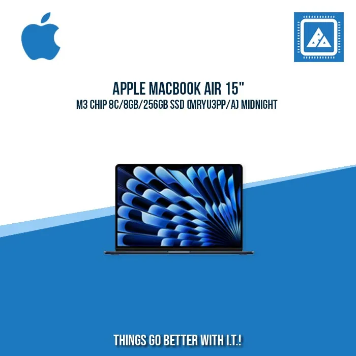 APPLE MACBOOK AIR 15" M3 CHIP 8C/8GB/256GB SSD (MRYU3PP/A) | BEST FOR CORPORATES AND FREELANCER LAPTOP