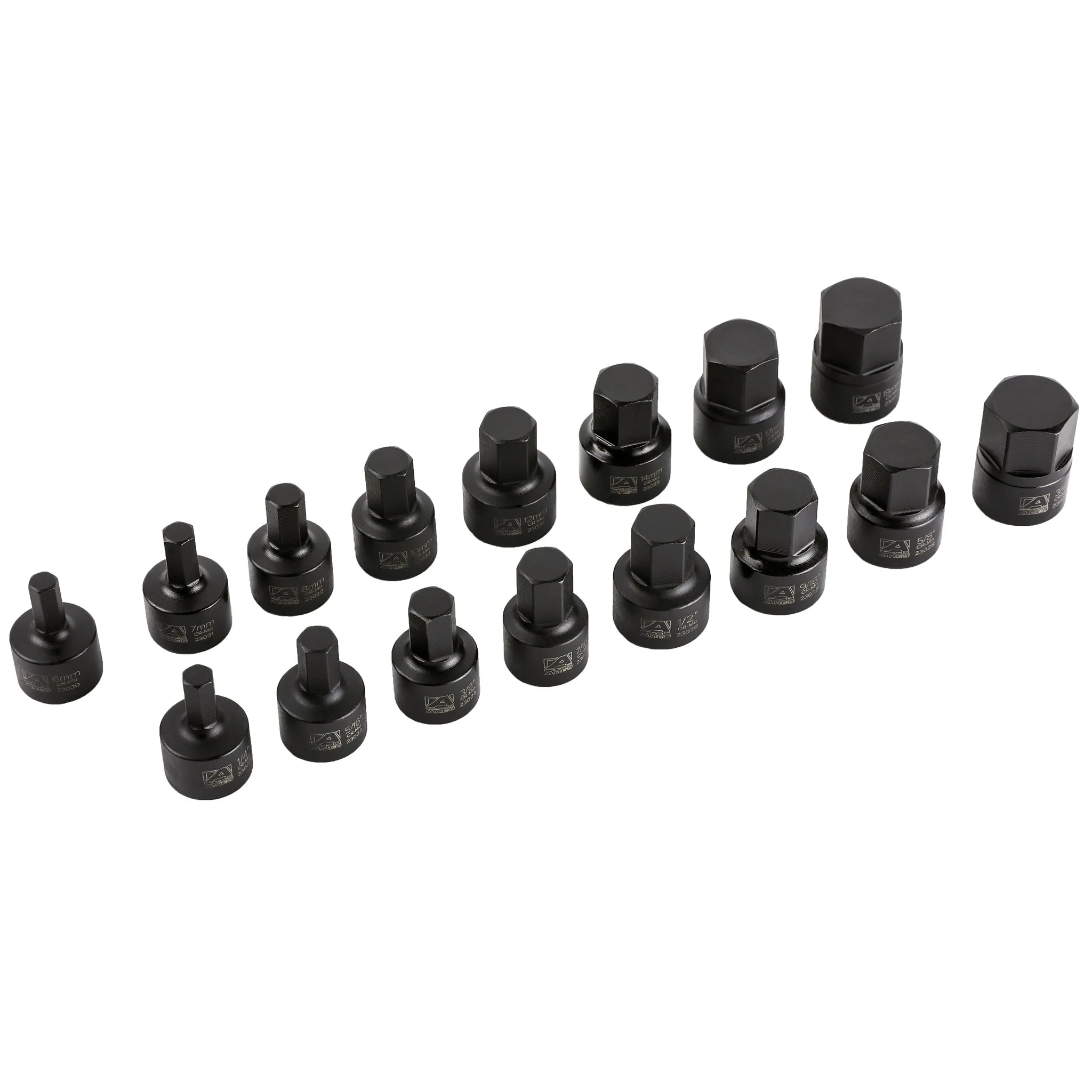 ARES 23021 - 16-Piece Stubby Impact SAE and Metric Hex Bit Socket Set