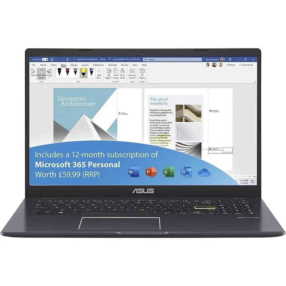 ASUS E510M 15" Laptop, Intel N5030, 4GB RAM, 128GB SSD, Windows 11, Black