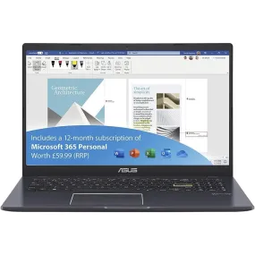ASUS E510M 15" Laptop, Intel N5030, 4GB RAM, 128GB SSD, Windows 11, Black