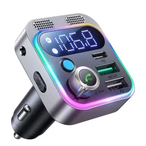 Bluetooth FM Transmitter with Dual Mics, Handsfree Calling, and Fast Charging