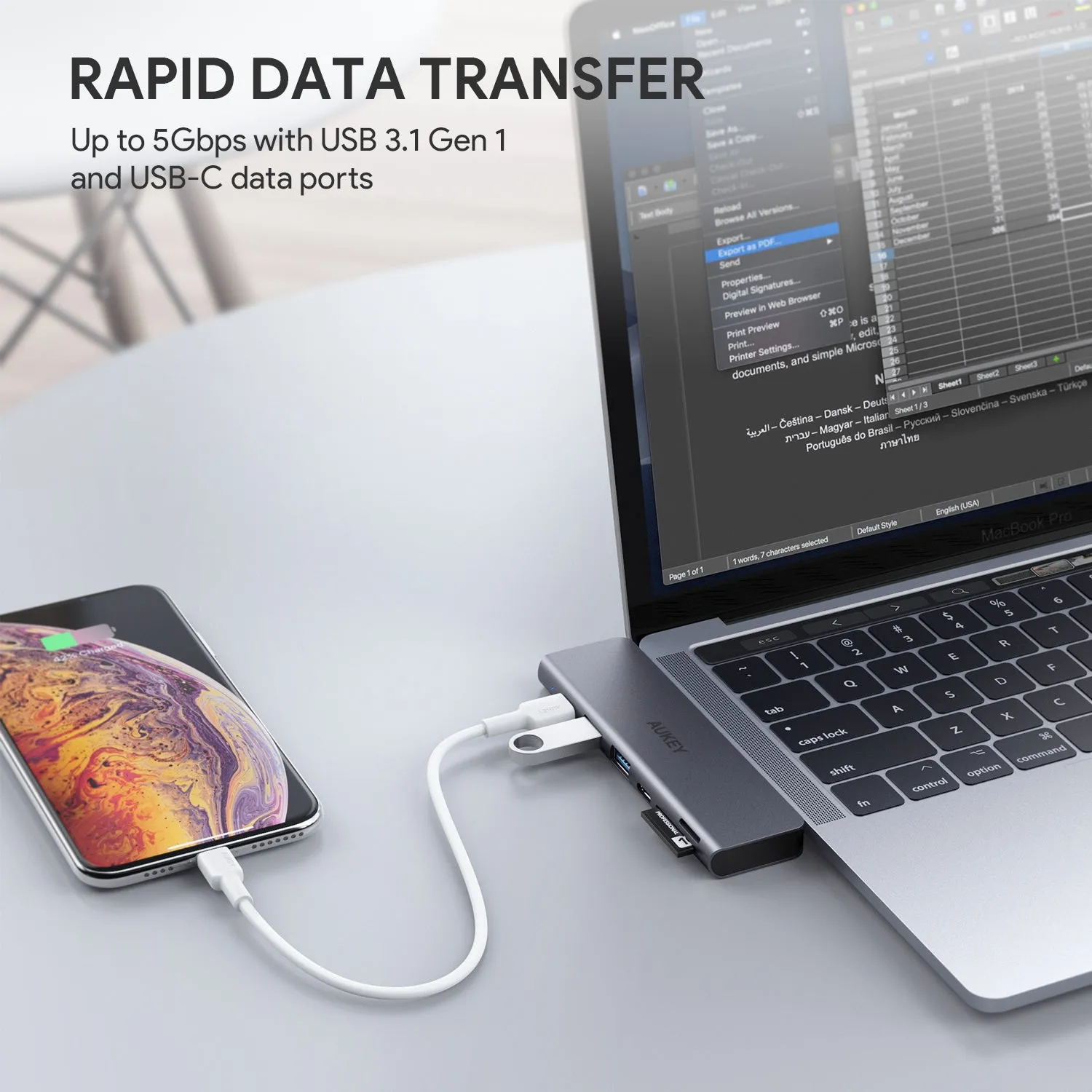 CB-C76 Type C to USB 3.0 7-in-1 Thunderbolt 3 Hub, Aluminium Grey
