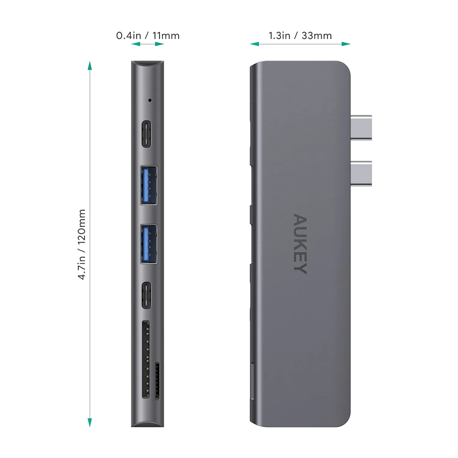 CB-C76 Type C to USB 3.0 7-in-1 Thunderbolt 3 Hub, Aluminium Grey