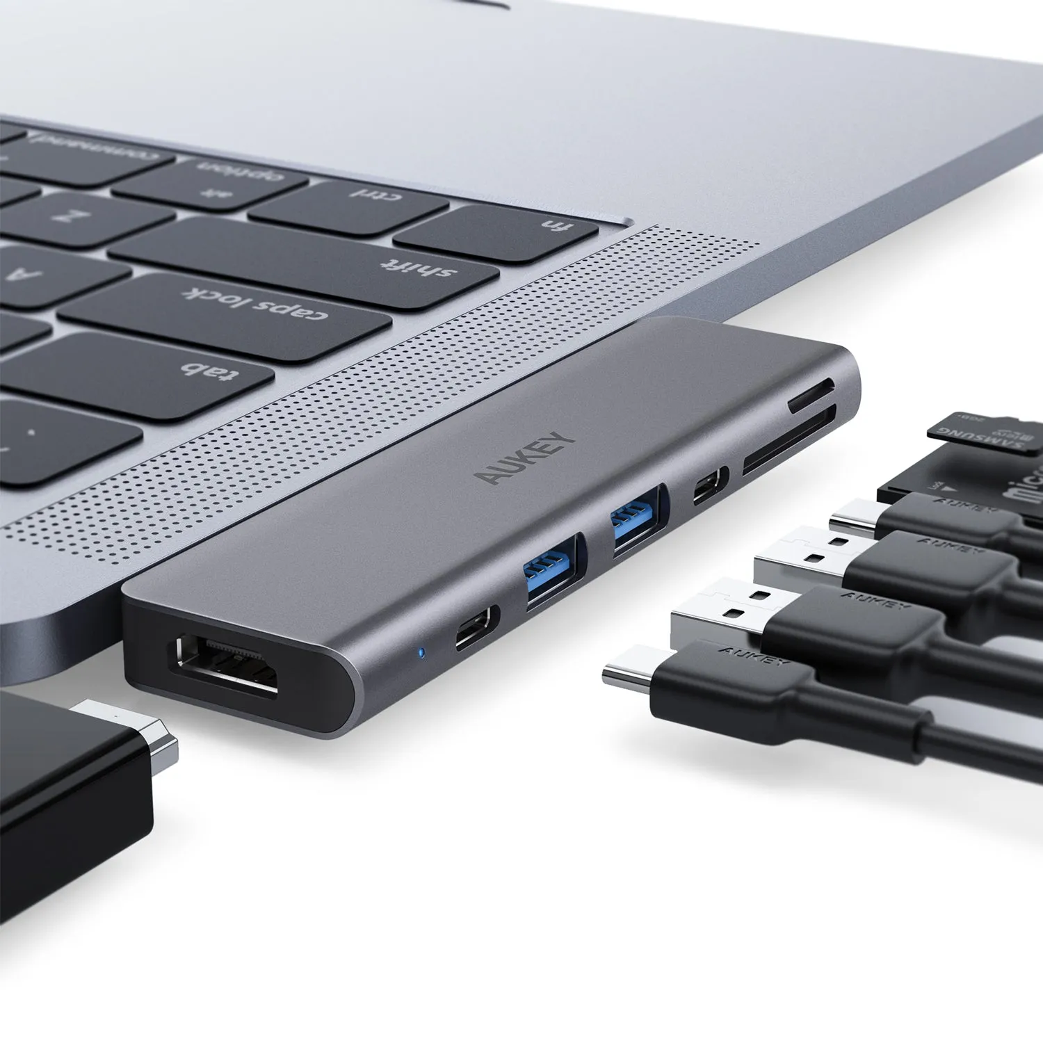 CB-C76 Type C to USB 3.0 7-in-1 Thunderbolt 3 Hub, Aluminium Grey