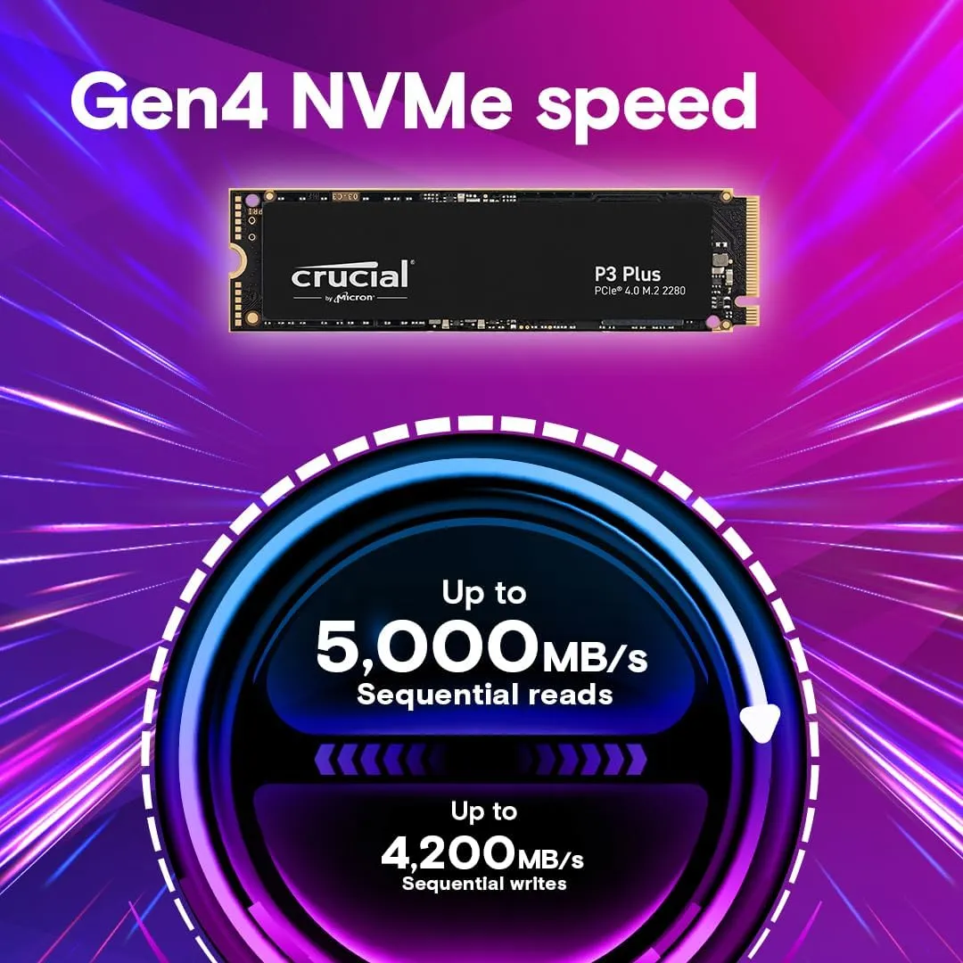 Crucial P3 Plus SSD 2TB M.2 NVMe PCIe Gen4 Internal SSD Blazing Speed and Massive Storage CT2000P3PSSD801