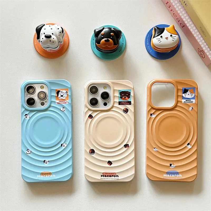 Cute Cat Dog Magnetic Stand Holder MagSafe Phone Case Cover for iPhone