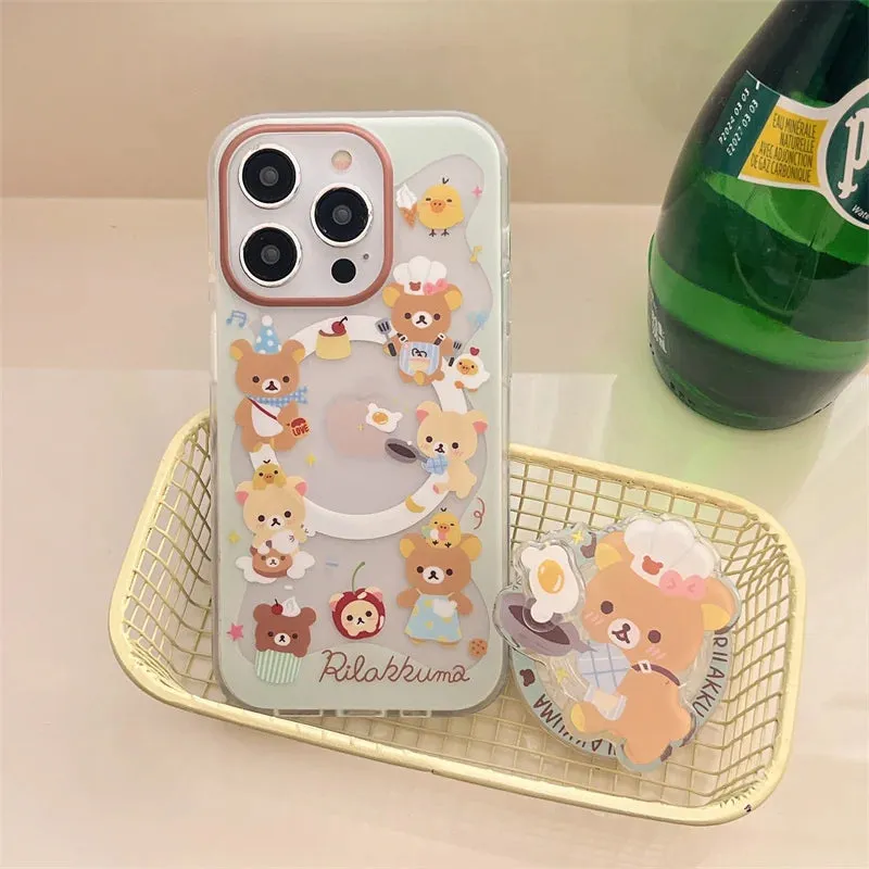 Cute Chef Bear Magnetic Holder MagSafe Wireless Charging Phone Case for iPhone