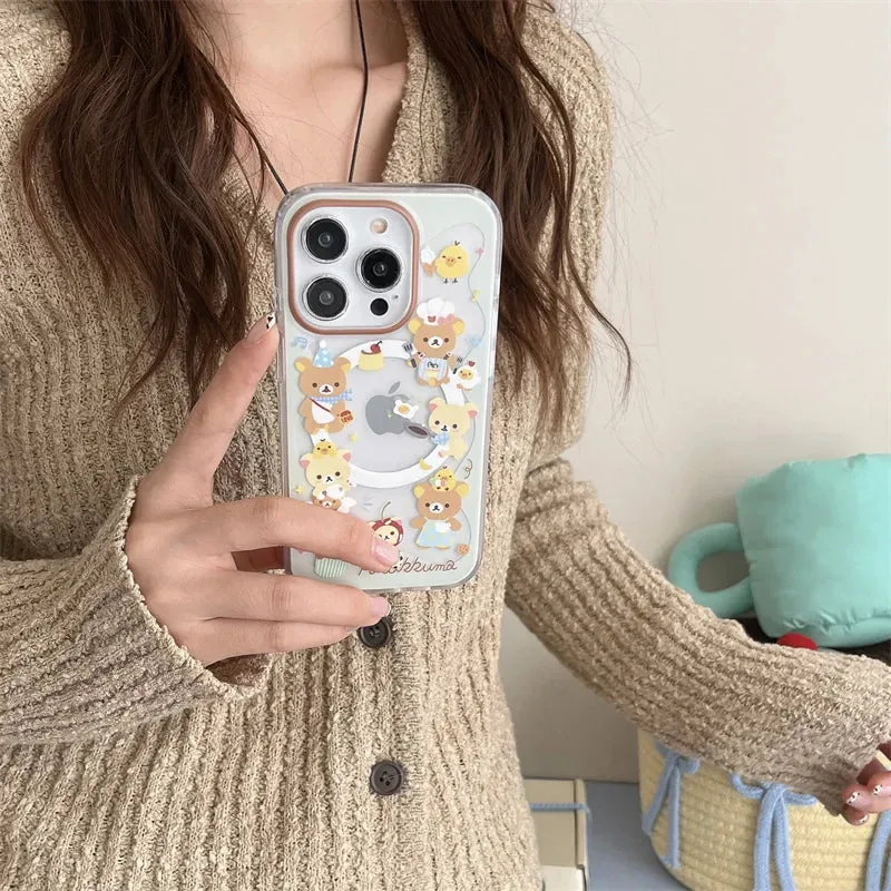 Cute Chef Bear Magnetic Holder MagSafe Wireless Charging Phone Case for iPhone