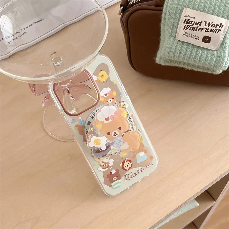 Cute Chef Bear Magnetic Holder MagSafe Wireless Charging Phone Case for iPhone