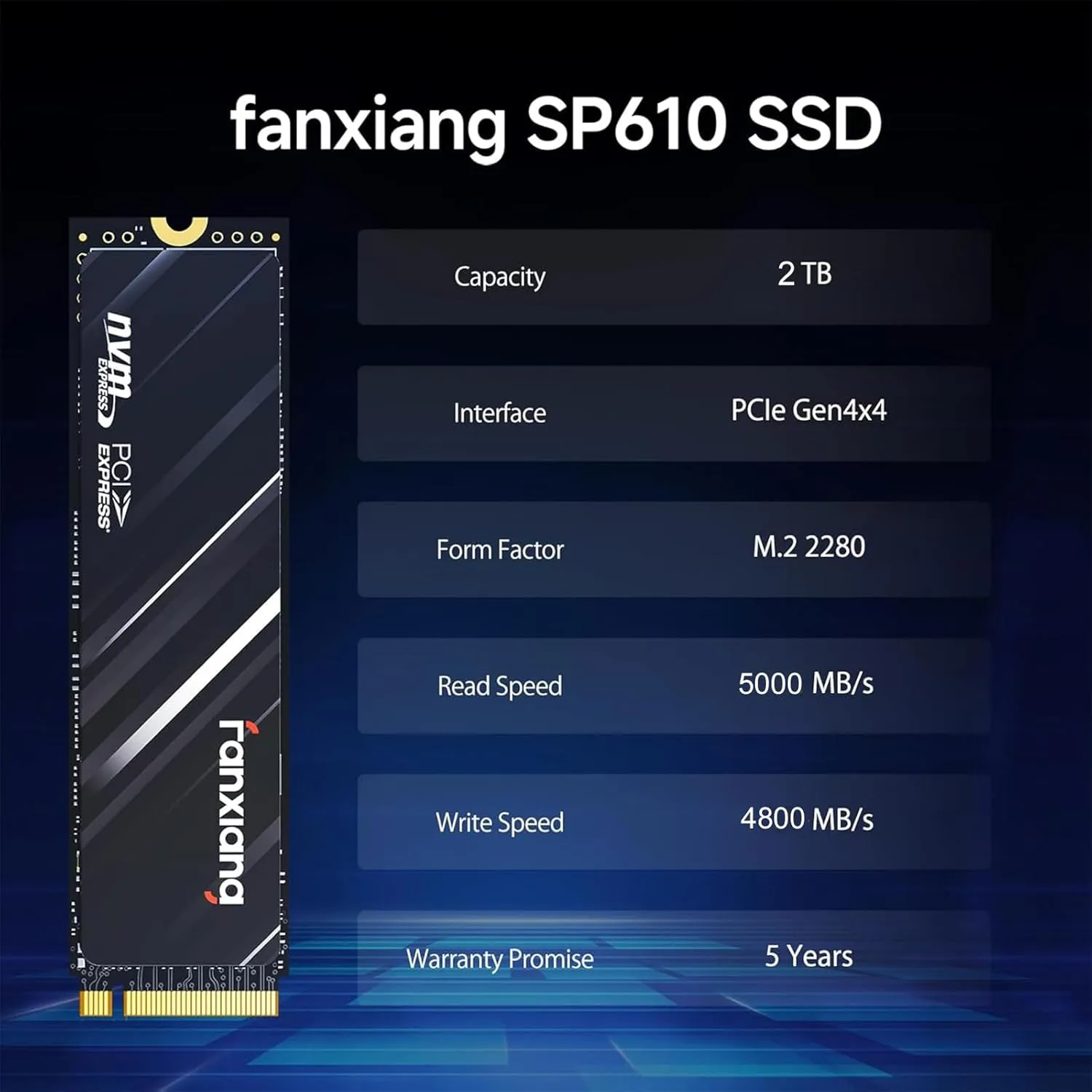 Fanxiang 2TB M.2 NVMe SSD - Up to 5000 MB/s, PCIe Gen 4 x4, 3D TLC NAND with Graphene Cooling, Internal Drive for Laptop & Desktop (SP610)
