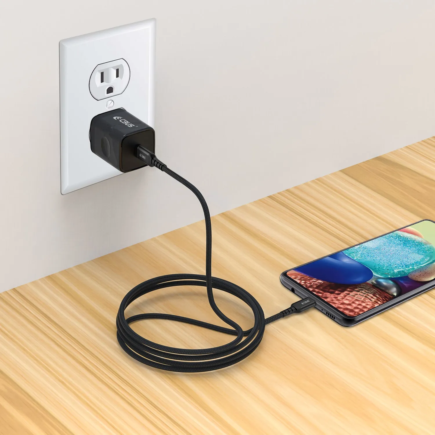Fast Charger with 10ft Braided USB-C to USB-C Cable (Black)