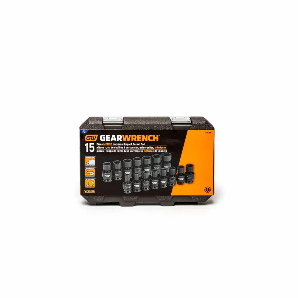 GearWrench 84939N 15 Pc. 1/2" Drive 6 Point Standard Universal Impact Metric Socket Set