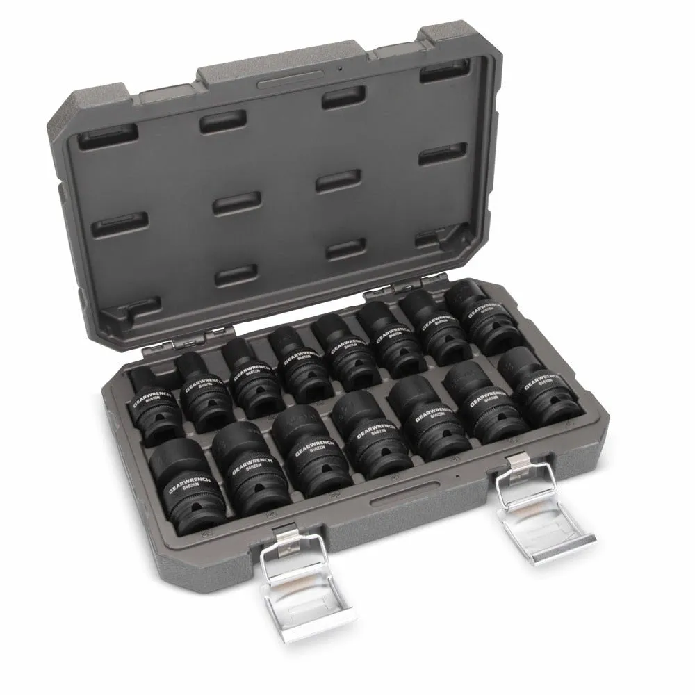 GearWrench 84939N 15 Pc. 1/2" Drive 6 Point Standard Universal Impact Metric Socket Set