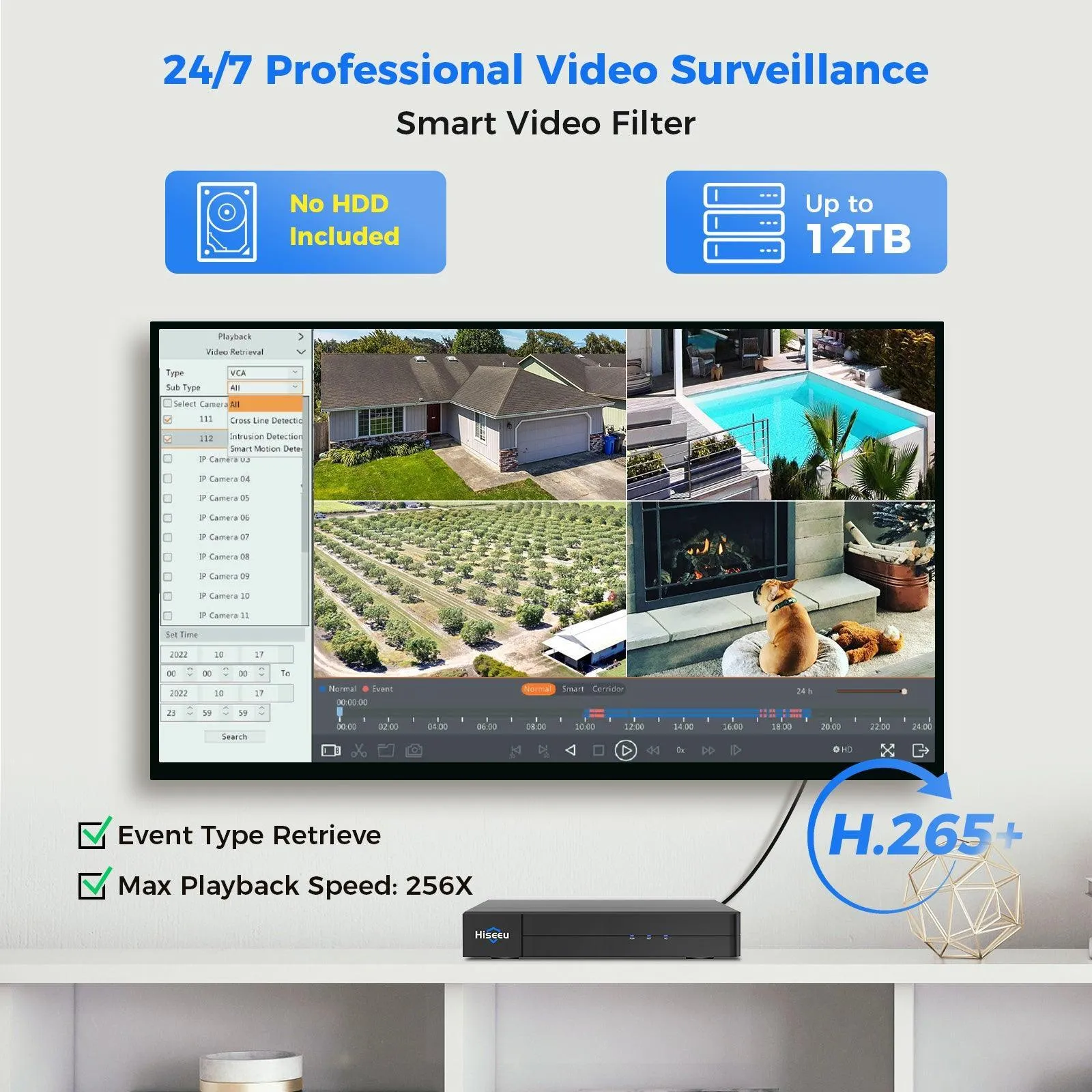 Hiseeu 4K PoE Network Video Recorder NVR, Support 4K/2K/8MP/5MP/3MP/1080P PoE Camera, Free Remote Access, Motion Alarm, 24/7 Recording, Smart Playback, No Hard Disk Drive
