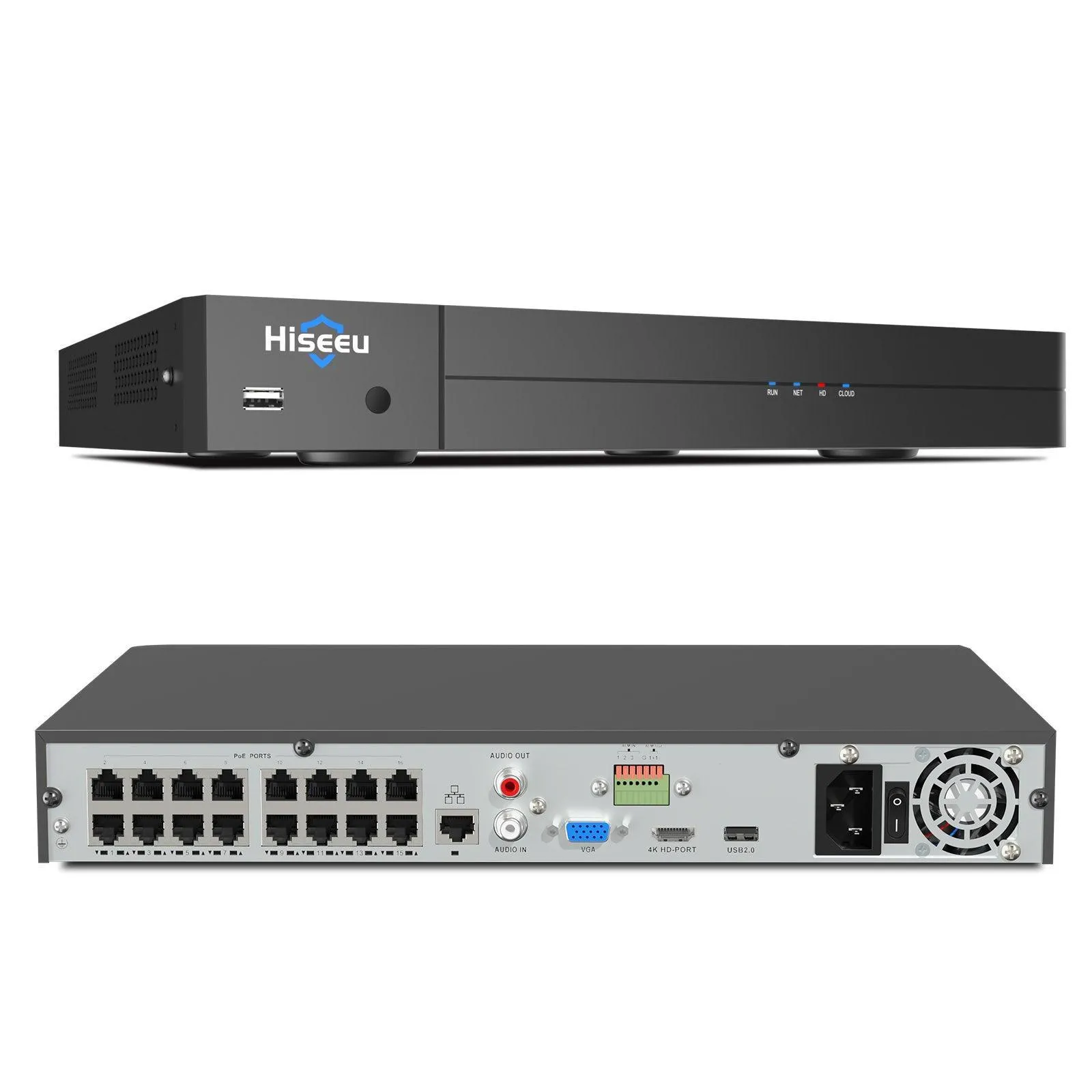 Hiseeu 4K PoE Network Video Recorder NVR, Support 4K/2K/8MP/5MP/3MP/1080P PoE Camera, Free Remote Access, Motion Alarm, 24/7 Recording, Smart Playback, No Hard Disk Drive