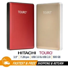 Hitachi Touro S Mobile Portable External Hard Drive 500GB USB 3.0 HDD for PC/Mac
