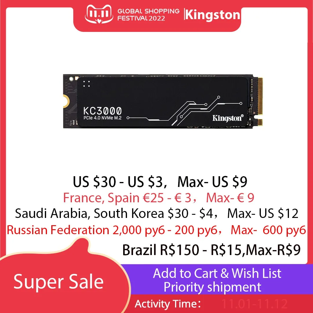 Kingston KC3000 PCIe 4.0 NVMe M.2 ssd m2 512gb 1tb 2tb 4TB hard Drive Internal Hard Disk For Laptop Desktop MSI UP TO 7000mb/s