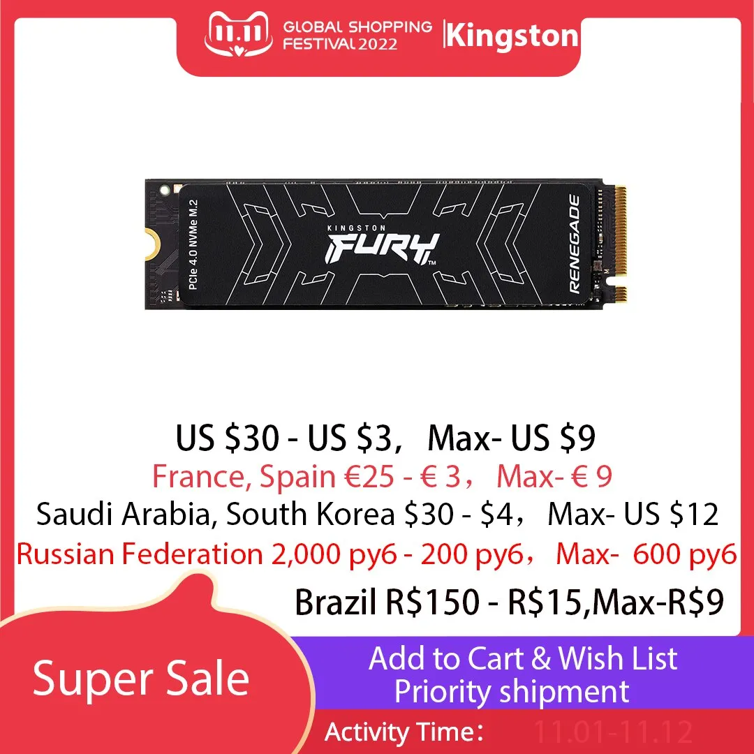 Kingston M2 SSD FURY Renegade PCIe 4.0 NVMe M.2 2280 500GB 1TB 2TB 4TB up to 7300MB/s Internal Solid State Drive Hard Disk