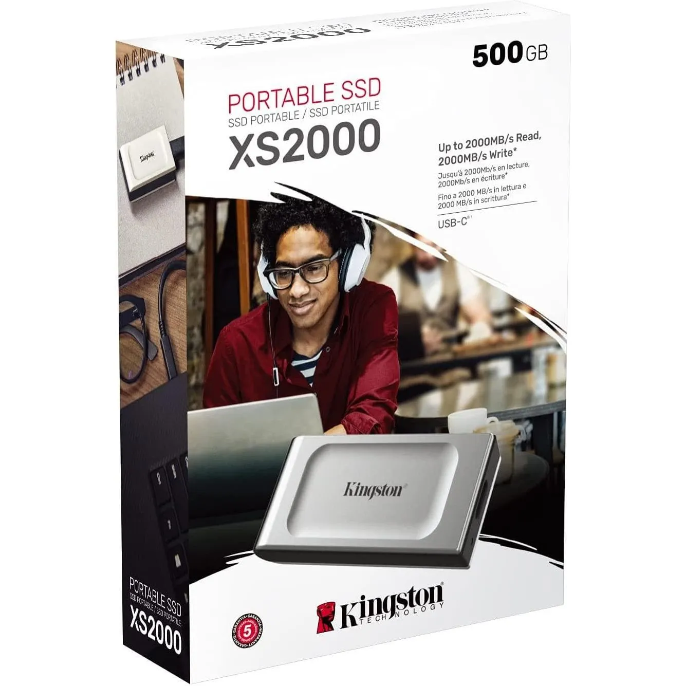 Kingston XS2000 500GB - External SSD - USB Type-C 3.2 Gen 2x2 - Portable Drive - Up to 2000MB/s read, 2000MB/s write