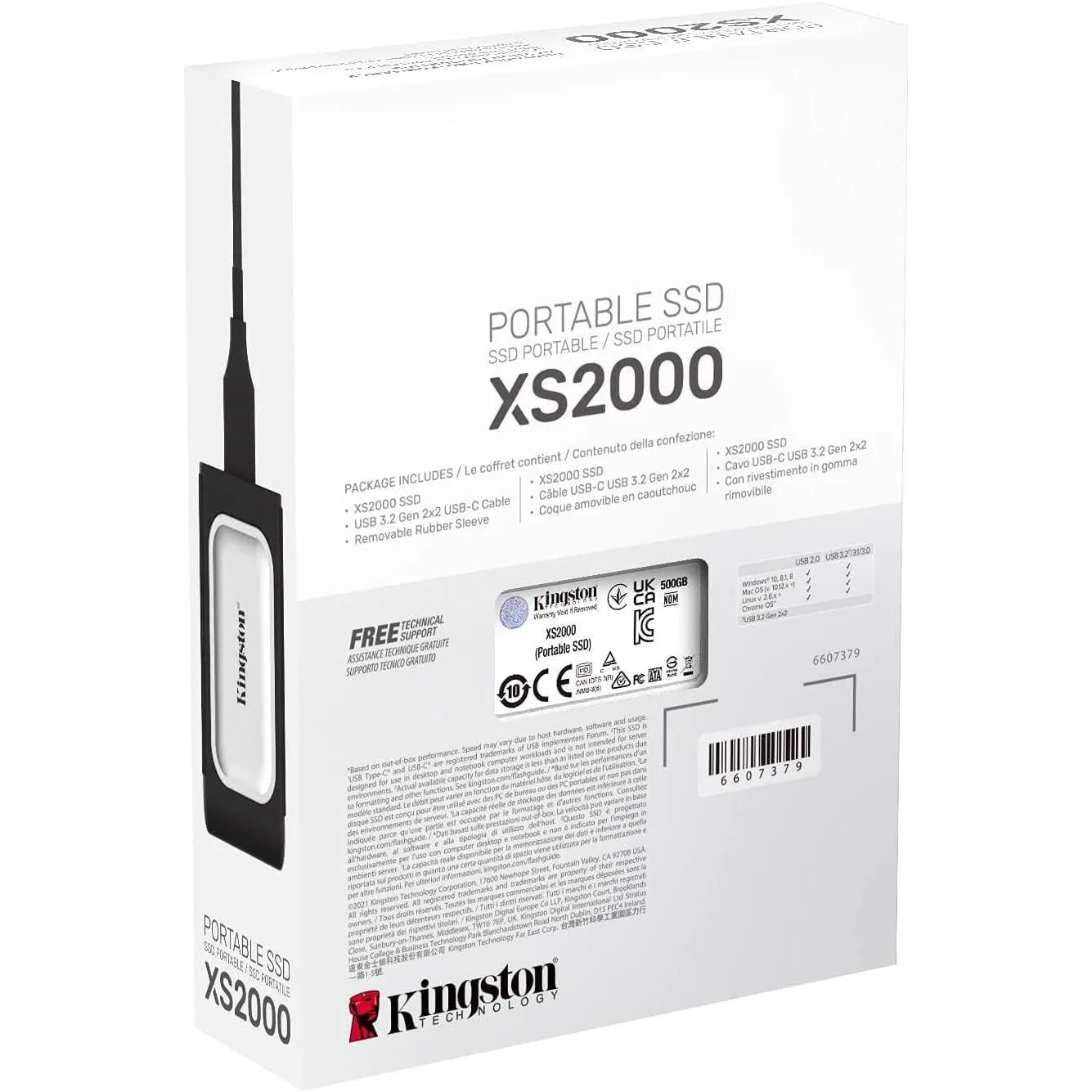 Kingston XS2000 500GB - External SSD - USB Type-C 3.2 Gen 2x2 - Portable Drive - Up to 2000MB/s read, 2000MB/s write