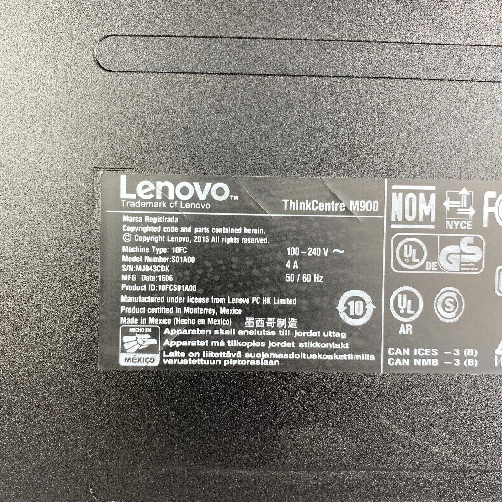 Lenovo ThinkCentre M900 Tower Quad Core i5-6500 3.20GHz 8GB RAM No HDD No OS