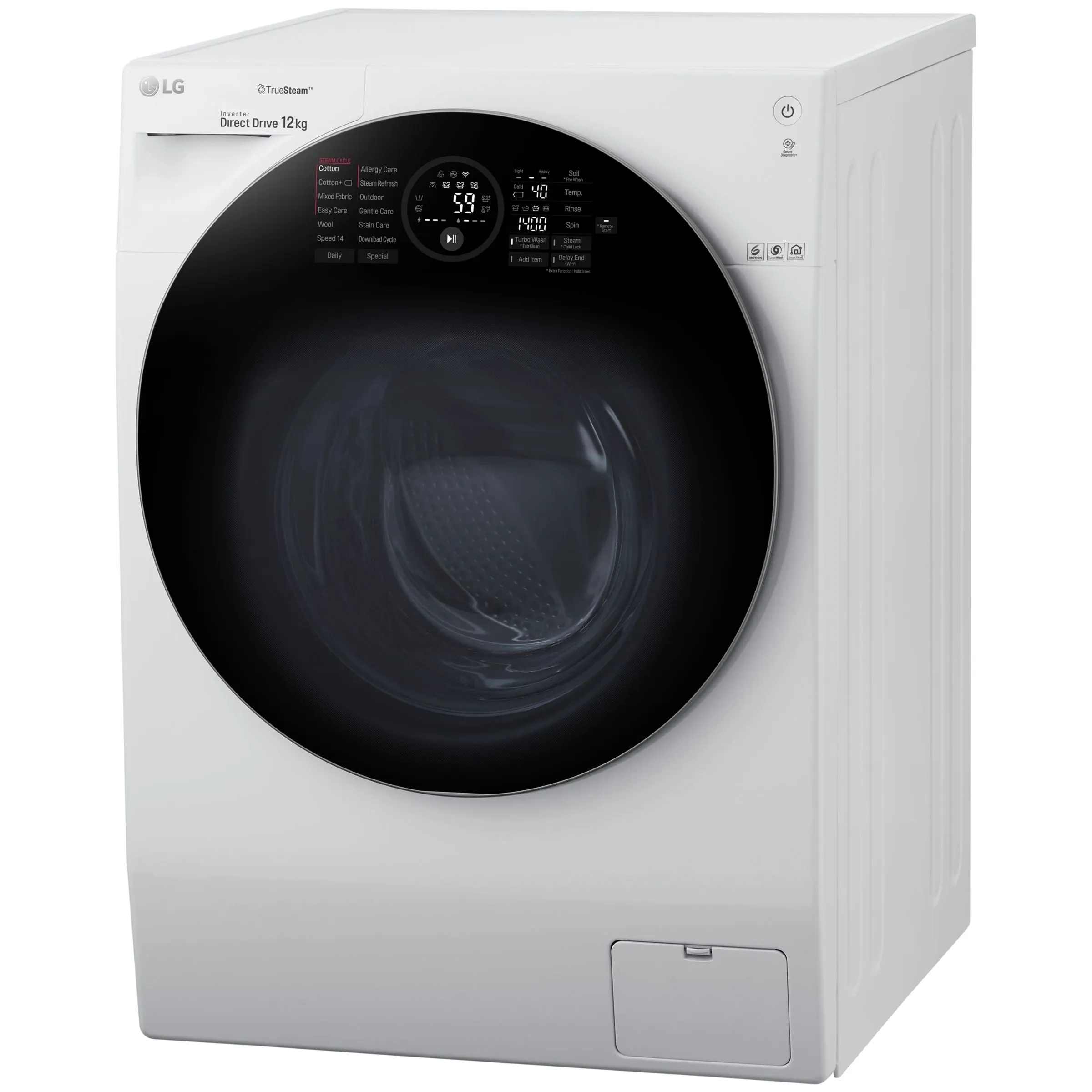 LG FH4G1BCS2 Freestanding Washing Machine, 12kg Load, 1400rpm Spin, White