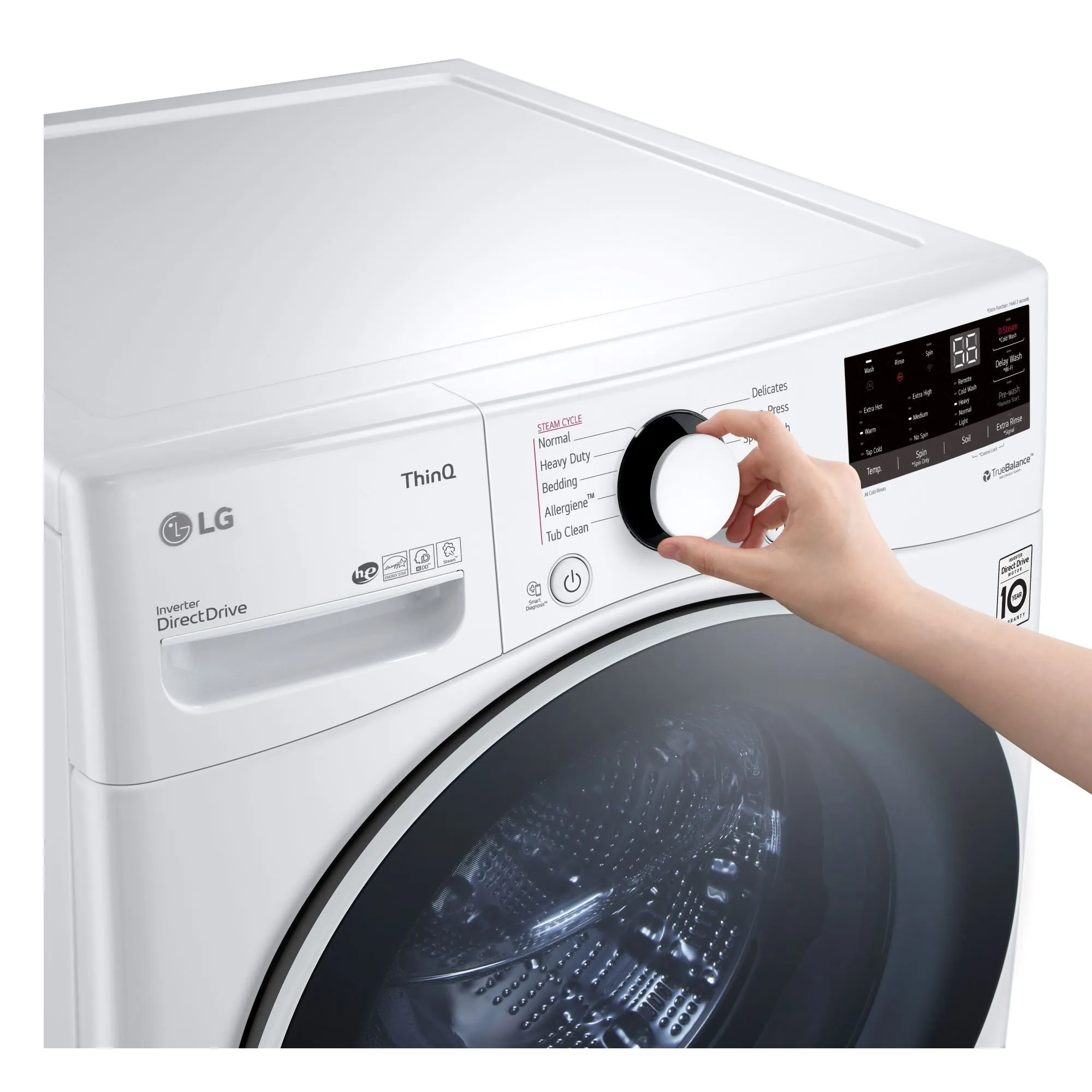 LG White Smart Wi-Fi Enabled Steam Front Load Washer with AI Direct Drive Technology (5.2 Cu.Ft) WM3600HWA