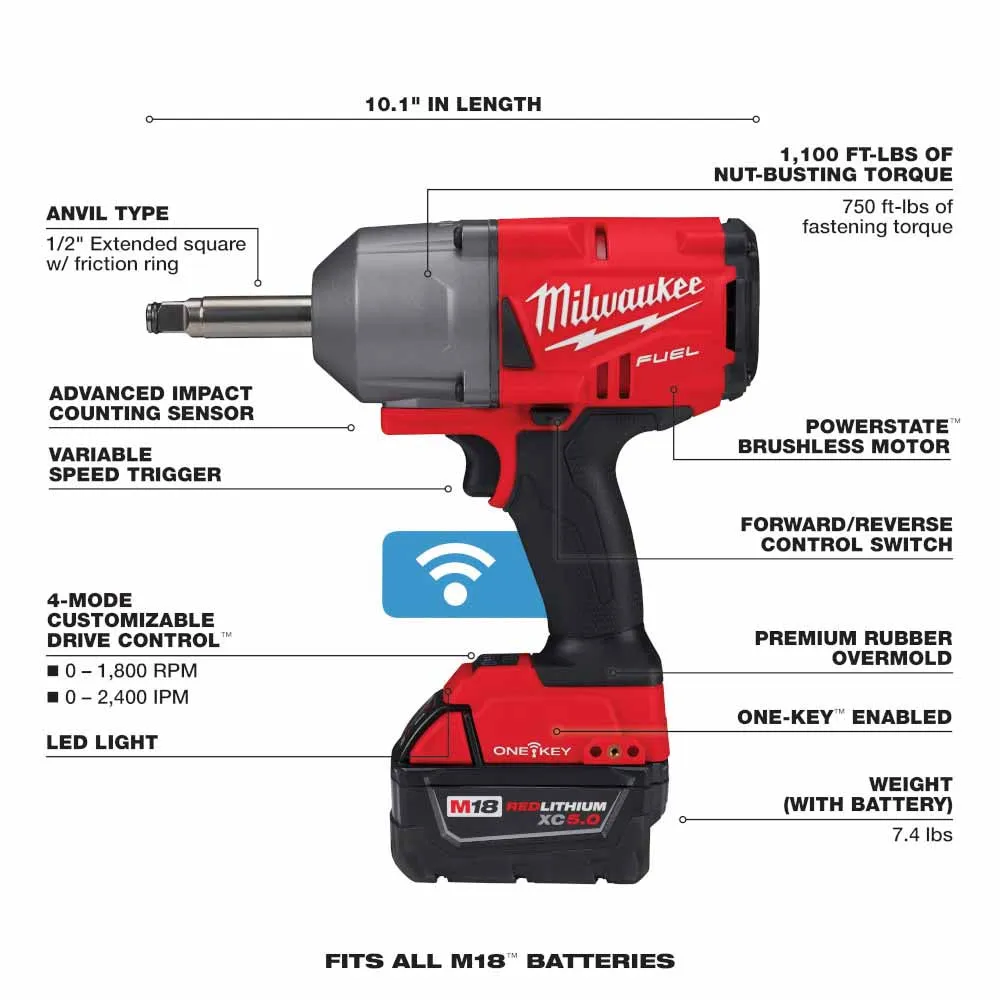 Milwaukee 2769-22 M18 FUEL 1/2" Ext. Anvil Controlled Torque Impact Wrench w/ONE-KEY Kit