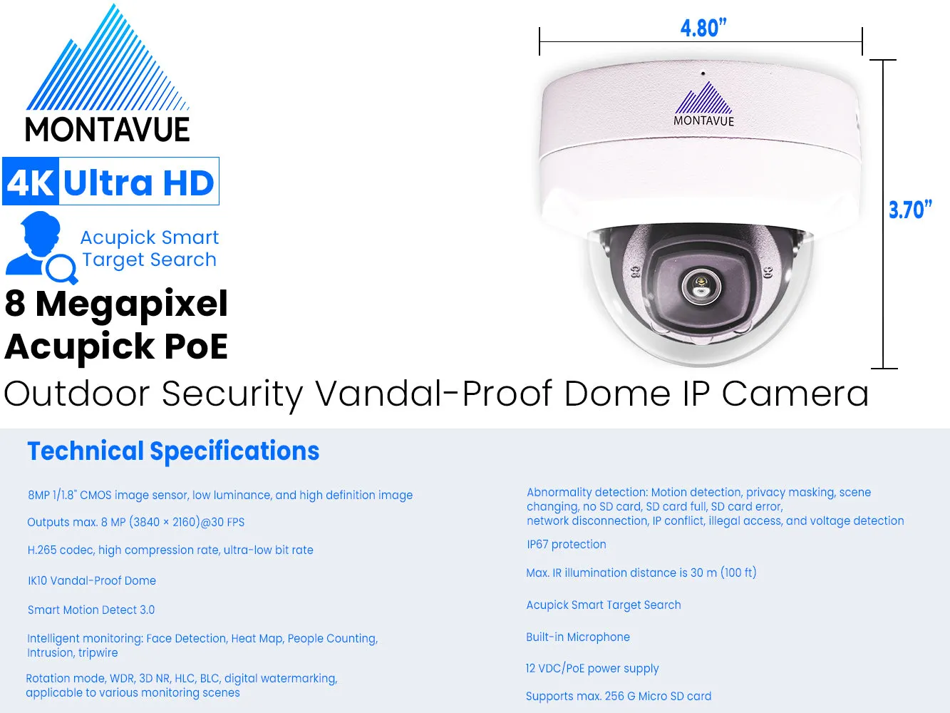MTD8110 Package | 4K Acupick Vandal-Proof Dome Cameras and 32 Channel 5 Series AI NVR with 6TB HDD