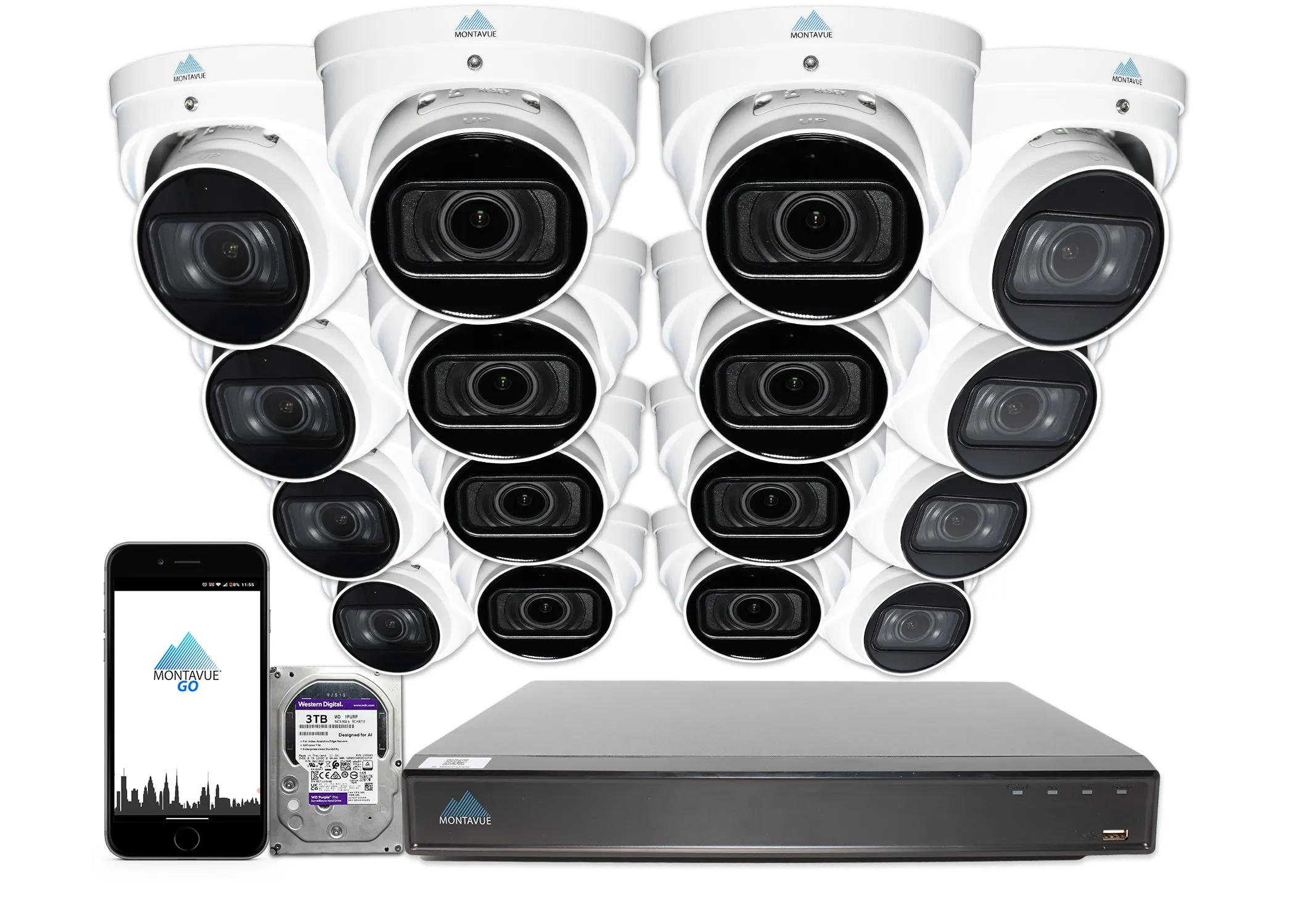 MTT8113-V-AISMD Package | 8MP 4K Smart Varifocal Turret Cameras and 16 Channel 4 Series AI NVR and 3TB HDD
