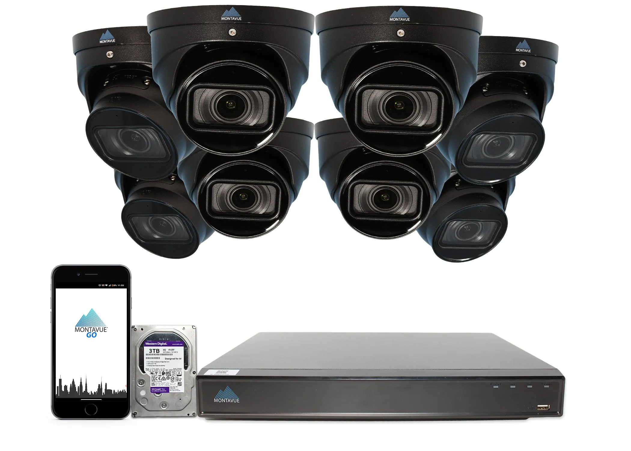 MTT8113-V-AISMD Package | 8MP 4K Smart Varifocal Turret Cameras and 16 Channel 4 Series AI NVR and 3TB HDD