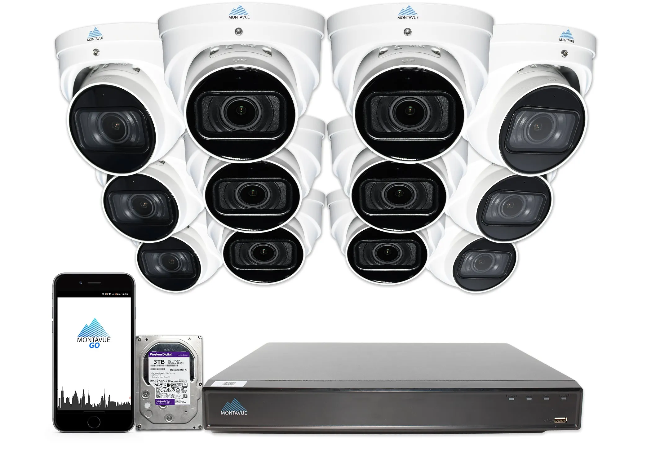 MTT8113-V-AISMD Package | 8MP 4K Smart Varifocal Turret Cameras and 16 Channel 4 Series AI NVR and 3TB HDD
