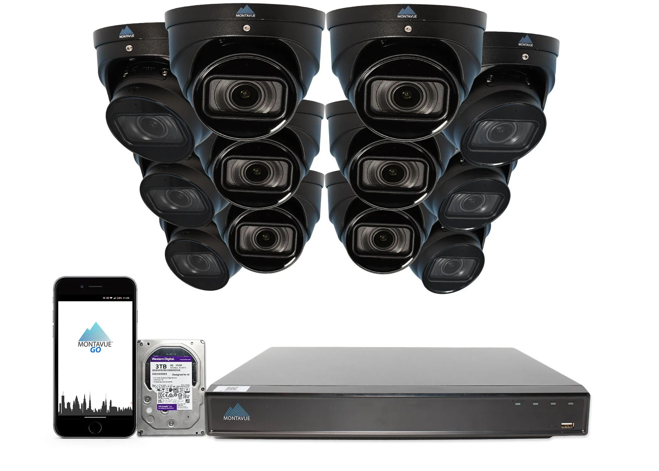 MTT8113-V-AISMD Package | 8MP 4K Smart Varifocal Turret Cameras and 16 Channel 4 Series AI NVR and 3TB HDD