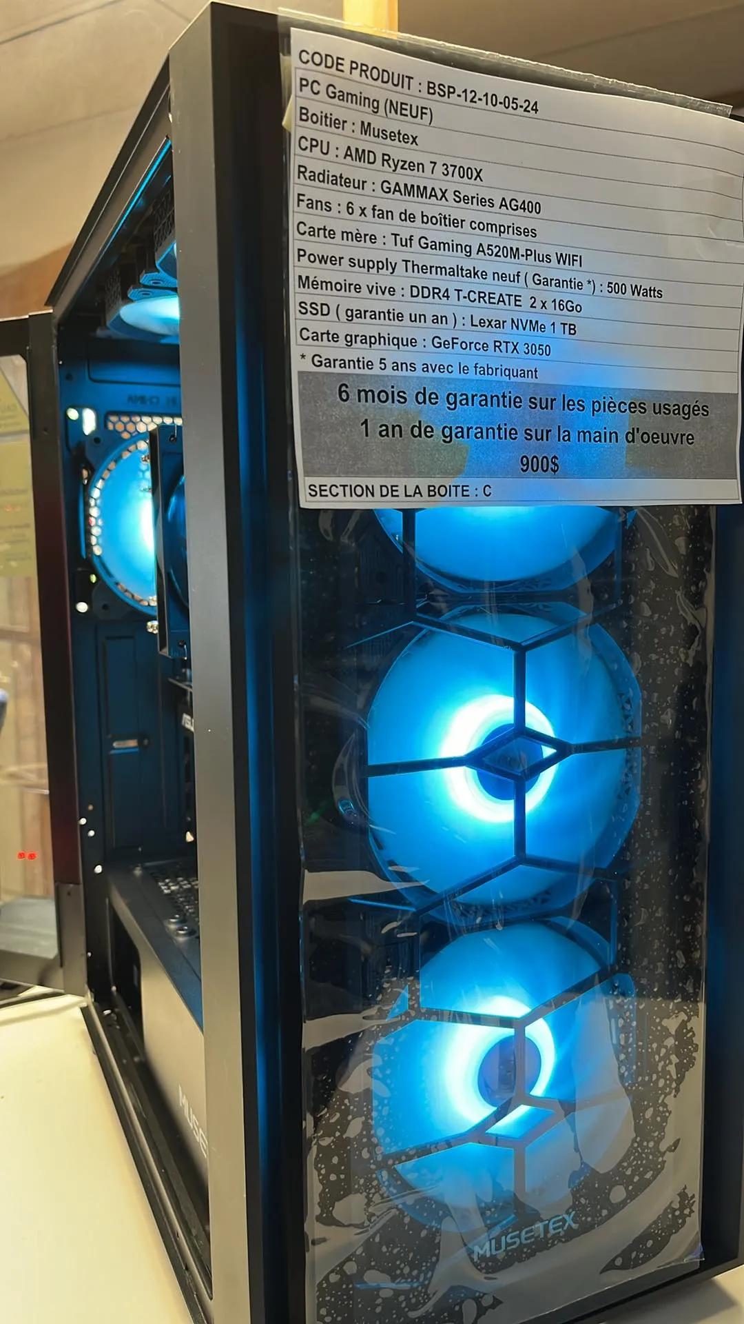 [NEUF] PC GAMING AMD RYZEN 7 3700X SSD 1TB NVMe 16GB DDR4 GeForce RTX3050